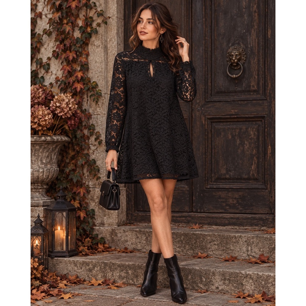 Black Floral Lace Keyhole Mock Neck Blouse NWT Size M (maternity)
